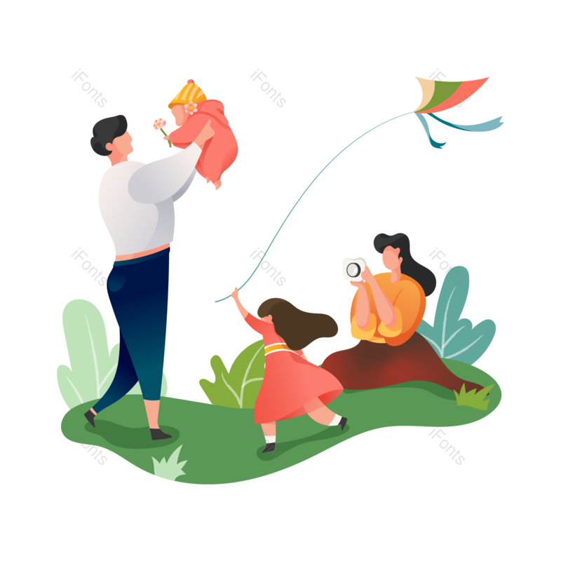 户外图片,插画元素,度假PNG,放风筝免抠素材